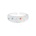 Anello regolabile in argento S925 con luna e stelle in zirconi colorati scintillanti - Misura 14 (Regolabile) / Argento