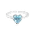 Anello regolabile in argento sterling S925 con gemma azzurra a forma di cuore - Misura 14 (Regolabile) / Argento