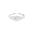 S925 sterling silver moon star ring with micro-set zircon and adjustable open band - Size 13 (Adjustable Open) / White Gold