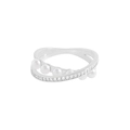 Elegant S925 sterling silver ring with interlocking design, white pearls and sparkling zircons - US 13 / Platinum Color (JZ1040)