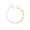 Bracciale a catena dorata con perle barocche in argento S925 e chiusura a levetta da donna - Argento 925 / Oro