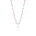 S925 Silber Perlenkette mit rosa lila Perlen und Herz Quadrat Anhänger für Frauen - 925er Silber / Silber (XL574)