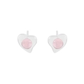 Pendientes de corazón asimétricos en plata S925 con cristales rosas de estilo coreano - Plata 925 / Rosa