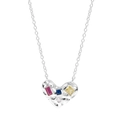 S925 sterling silver heart necklace with hammered texture and colorful zircon stones - 925 Silver / Colorful Rhinestone Heart Pendant (XL581-Silver)