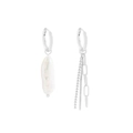Pendientes asimétricos de plata S925 con perla barroca y cadenas de borlas sobre fondo blanco - Plata 925 / ES670-Oro Blanco