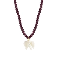 585 S925 sterling silver beaded necklace featuring purple garnet stones and a white dog pendant - 925 Silver / 18K Gold