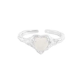 S925 sterling silver heart ring with white opal and unique molten lava texture design - Size 14 (Adjustable) / White Gold