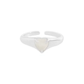 Minimalist S925 sterling silver heart ring with white mother of pearl inlay and open design - Size 14 (Open Adjustable) / White Gold