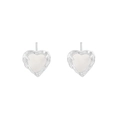 Minimalist S925 silver heart stud earrings with white agate and textured lava edges - 925 Silver / White Gold