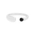 Minimalistische S925 sterling zilveren U-vormige open ring met gepolijste zwarte onyx - Maat 14 (Open Verstelbaar) / Zilver (JZ1104)