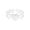 Polierter S925 Sterlingsilber Ring mit solidem Herz und durchbrochenem Herzband - Größe 13 (Verstellbar) / Silber