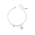 Elegante pulsera de plata de ley S925 con perla, cuenta de vidrio azul y colgante de concha - Plata 925 / SL162-Color Oro Blanco