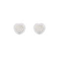 S925 silver heart stud earrings featuring white opal stones and textured metal edges - Heart Style (ES676-Heart) / 925 Silver