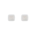 Elegant S925 silver square stud earrings with white enamel inlay and textured edges - Square Style (ES676-Square) / 925 Silver