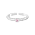 Anello aperto in argento S925 con corda intrecciata e gemma rosa tonda - N. 15 (Regolabile) / Rosa