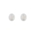 S925 silver oval earrings with white agate stone and radiant textured metal border - Oval Style (ES676-Oval) / 925 Silver