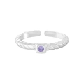Anello a spirale in argento S925 con zircone viola rotondo in castone quadrato - N. 15 (Regolabile) / Viola