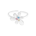 Elegant S925 sterling silver flower ring featuring three colorful zircon petals - Size 14 (Open Adjustable) / Silver