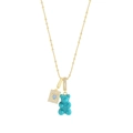 Elegant gold ball chain necklace with sparkling heart charm and blue teddy bear pendant - Blue Bear (XL609-Blue)