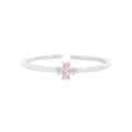 Anillo ajustable de plata S925 con flor de circón rosa, diseño minimalista elegante - Talla 14 (Abierto Ajustable) / Rosa (JZ1116-Piedra Rosa)