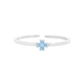 Anillo minimalista de plata S925 con flor de circón azul y banda abierta ajustable - Talla 14 (Abierto Ajustable) / Azul (JZ1116-Piedra Azul Mar)