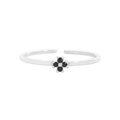 Anillo abierto de plata S925 con flor de cuatro pétalos y circonitas negras - Talla 14 (Abierto Ajustable) / Negro (JZ1116-Piedra Negra)