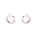 Orecchini a fiore in conchiglia con zircone, farfalla e perla su montatura argento - Argento 925 / Oro Bianco