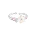 Verstellbarer S925 Silberring mit Muschelblume, rosa Diamanten und feinem Schmetterlingsdekor - Größe 13 (Verstellbar) / Weißgold