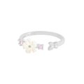 S925 sterling silver open ring with shell flower, butterfly, and pink zircon stones - Size 12 (Adjustable) / White Gold