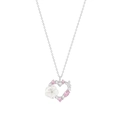 Collana a cuore in argento S925 con fiore di conchiglia e zirconi colorati - Fiore a Cuore Color Oro Bianco (XL592)