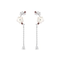 S925 sterling silver drop earrings featuring shell flowers and sparkling tassels - 925 Silver / Platinum(ES675)