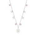 S925 sterling silver necklace with shell flower pendant and pink white zircons - White Gold