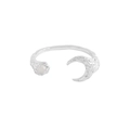 Adjustable S925 silver ring featuring hammered texture, crescent moon and moonstone - Size 16 (Adjustable) / White Gold