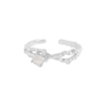 Ring aus S925 Sterlingsilber mit unregelmäßiger Textur und rundem Achat-Edelstein - Größe 14 (Offen Verstellbar) / Platin (JZ1153)