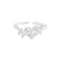 Bague irrégulière en argent S925 avec pierre opale cœur et texture fluide ondulée - Taille 14 (Ouvert Réglable) / Or Blanc