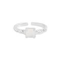 S925 sterling silver square opal ring featuring a vintage hammered texture design - Size 14 (Open Adjustable) / White Gold Color (JZ1157)