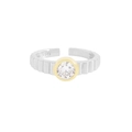 Verstellbarer S925 Sterling Silber Zahnradring mit weißem Zirkon und vertikaler Textur - Größe 14 (Offen Verstellbar) / Weißgold + 18 Karat Gold
