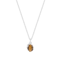 Minimalist S925 sterling silver necklace featuring an oval tiger eye stone pendant - 925 Silver / White Gold
