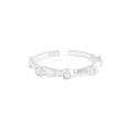 Minimalistischer S925 Sterlingsilber Ring mit Textur und weißen Perlen, verstellbar - Größe 14 (Offen Verstellbar) / Silber (JZ1183)