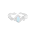 Irregular lava texture S925 silver ring featuring an oval moonstone cabochon - Size 13 (Adjustable Open) / White Gold