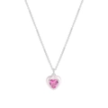 Pink enamel heart pendant necklace with center zircon in S925 sterling silver - Red Heart