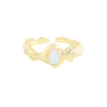 Irregular lava texture gold adjustable ring with an oval iridescent moonstone - Size 13 (Adjustable Open) / 18K Gold