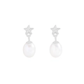 Boucles d'oreilles étoiles en argent S925 avec perles d'eau douce et pierres en zircon - Argent 925 / Couleur Platine (ES708)