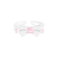 S925 sterling silver bow ring featuring sparkling pink zircon gemstones on a white background - Size 13 (Adjustable Open) / Silver
