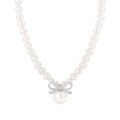 Elegante collana in argento S925 con ciondolo a fiocco e perle bianche per donne - XL639-Argento Platino (XL639) / Argento 925