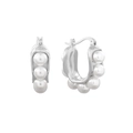 Elegantes pendientes de aro en U de plata S925 con perlas blancas sobre fondo blanco - Plata 925 / Oro Blanco