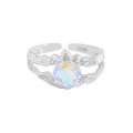 S925 sterling silver adjustable double-layered ring with iridescent round cubic zirconia - Size 13 (Adjustable Open) / White Gold