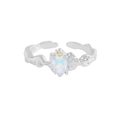 Anello irregolare in argento S925 con zircone arcobaleno ovale in stile minimalista - Taglia 13 (Regolabile) / Color Oro Bianco (JZ1219)