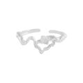 S925 sterling silver irregular wavy ring with white agate stone in minimalist design - Size 13 (Open Adjustable) / White Gold