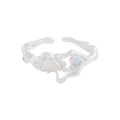 Irregular S925 silver ring with white agate and opal stone in minimalist design - Size 13 (Adjustable Open) / Platinum Color (JZ1225)